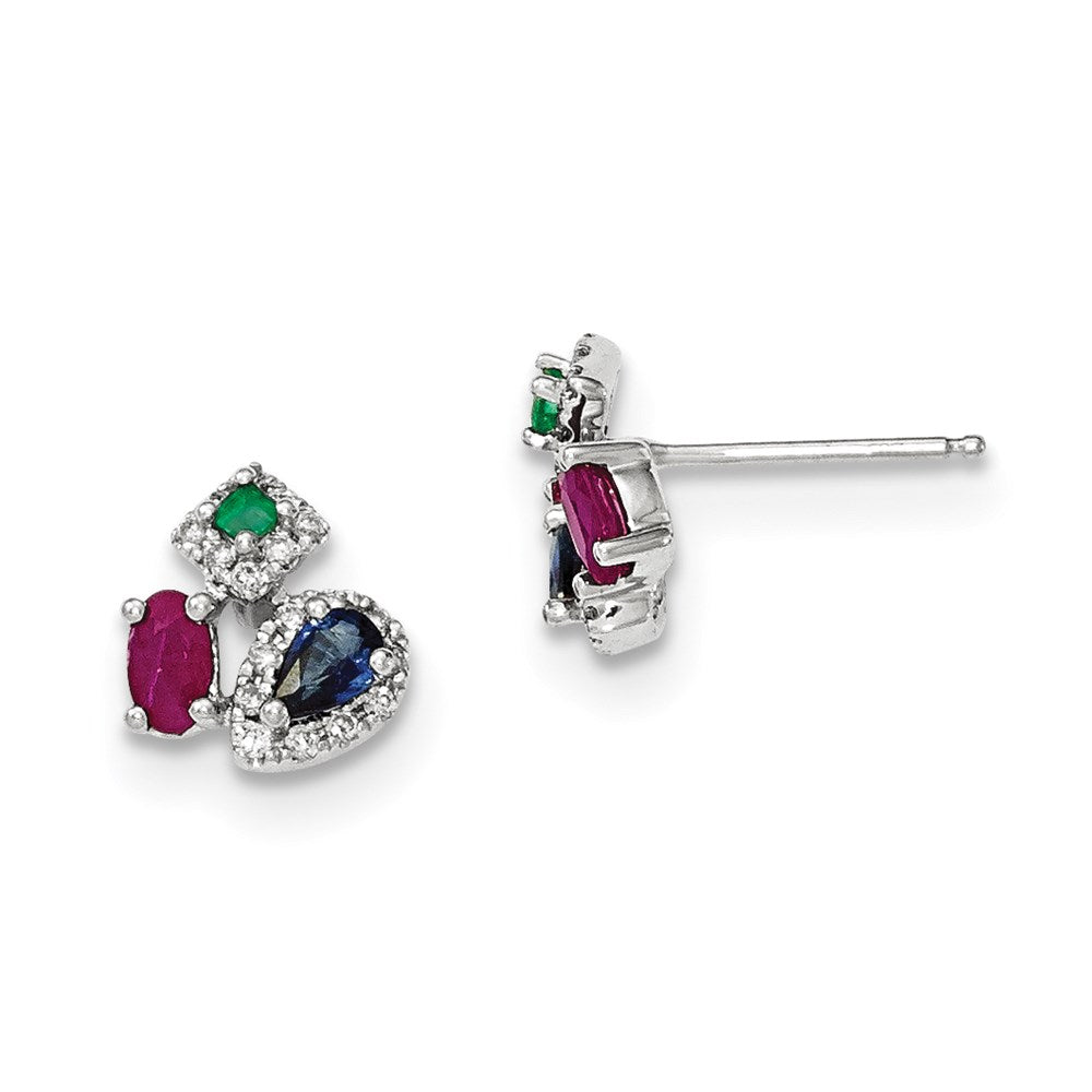 14k White Gold Diamond Sapphire Emerald u0026 Ruby Earrings
