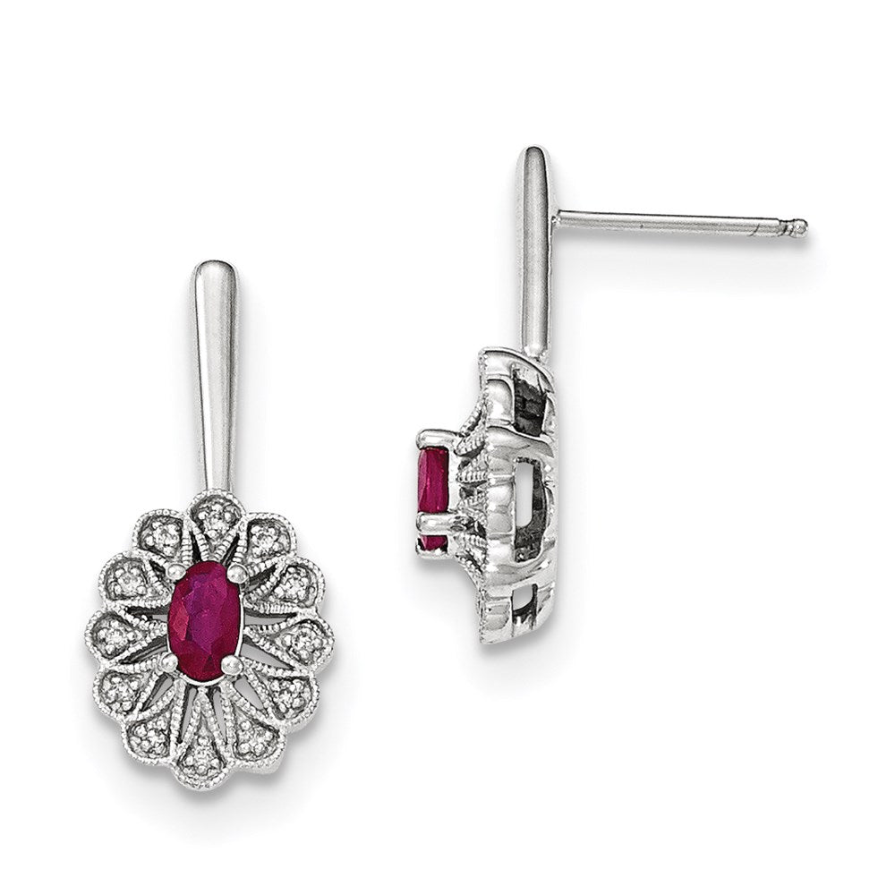 14k White Gold Real Diamond and Ruby Post Dangle Earrings XE2807R/AA