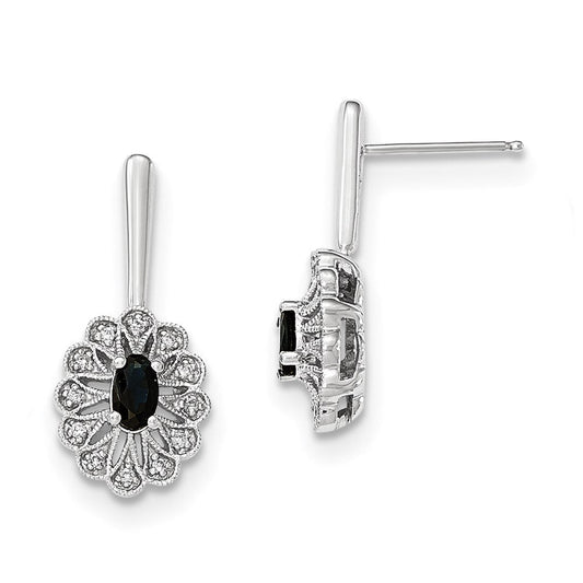 14k White Gold Real Diamond and Sapphire Post Dangle Earrings XE2811S/AA