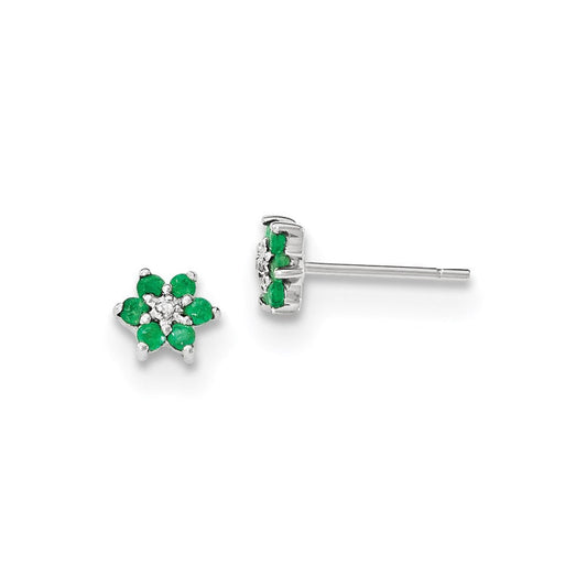 14K White Gold Polished Emerald & Real Diamond Post Earrings XE2814E/A