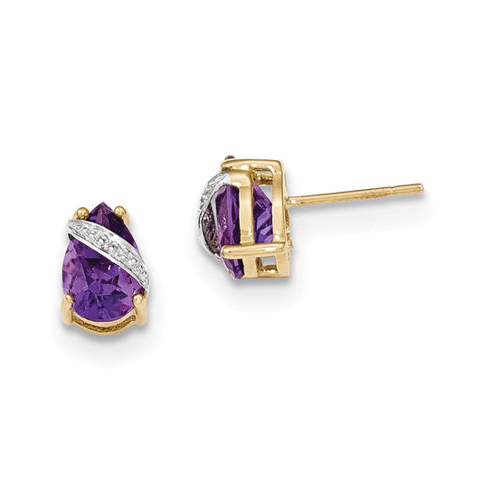 14k Yellow Gold Amethyst and Real Diamond Post Earrings XE2818AM/A