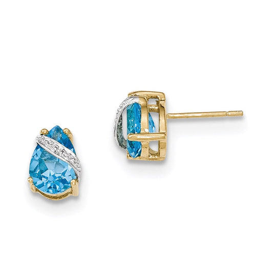 14k Yellow Gold Blue Topaz and Real Diamond Earrings XE2824BT/A