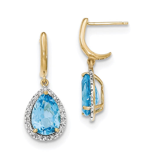 14k Yellow Gold Lt. Swiss Blue Topaz w/Real Diamond Halo Post Dangle Earrings XE2825BT/AA
