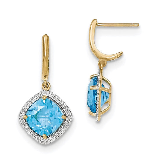 14k Yellow Gold Blue Topaz w/Real Diamond Halo Post Dangle Earrings XE2828BT/AA