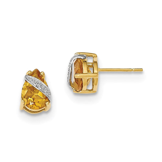 14k Yellow Gold Citrine and Real Diamond Earrings XE2830CI/A