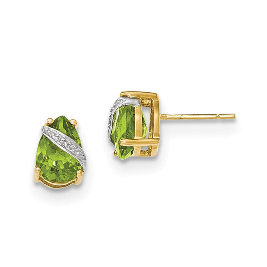 14k Yellow Gold Peridot and Real Diamond Earrings XE2831PE/A