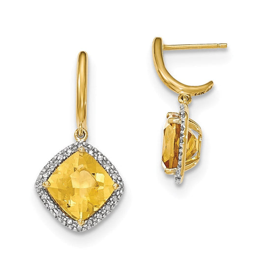 14k Yellow Gold Citrine w/Real Diamond Halo Post Dangle Earrings XE2834CI/AA