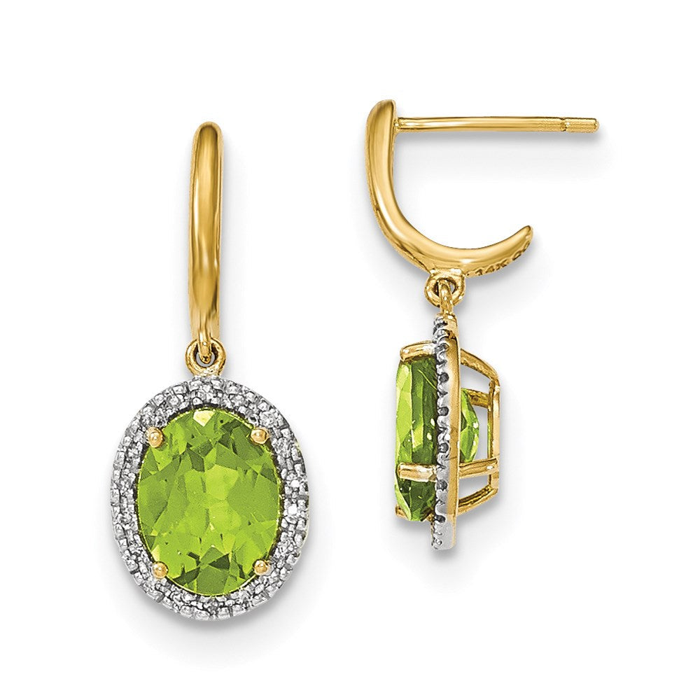 14k Yellow Gold Peridot w/Real Diamond Halo Post Dangle Earrings XE2836PE/AA