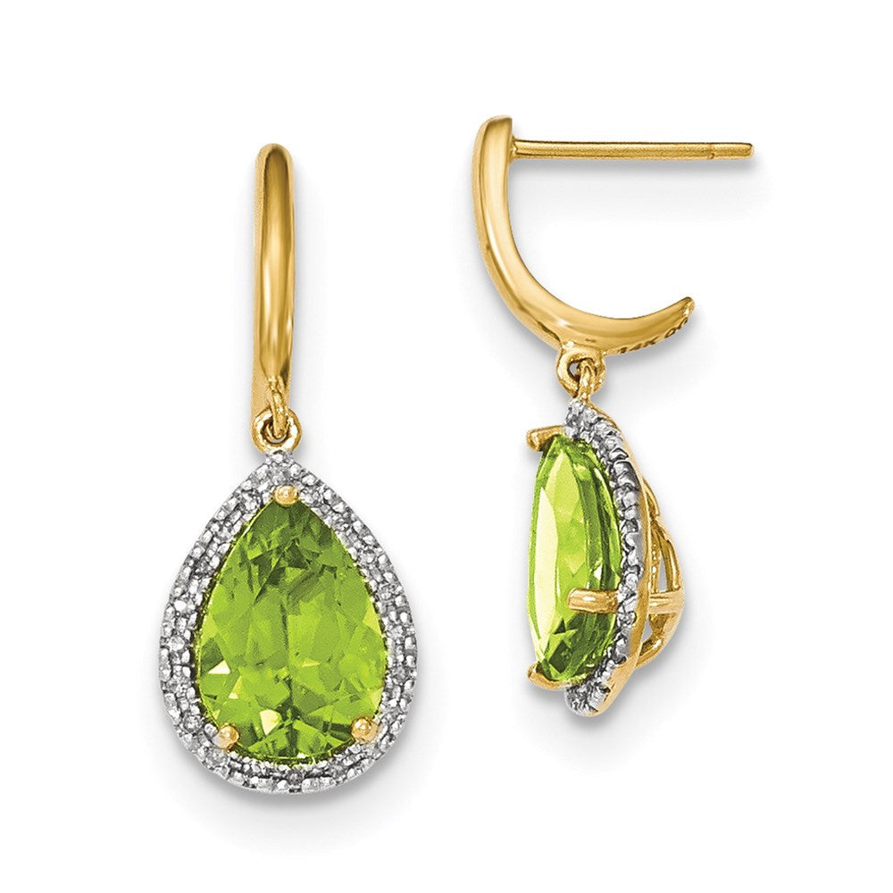 14k Yellow Gold Peridot w/Real Diamond Halo Post Dangle Earrings XE2837PE/AA