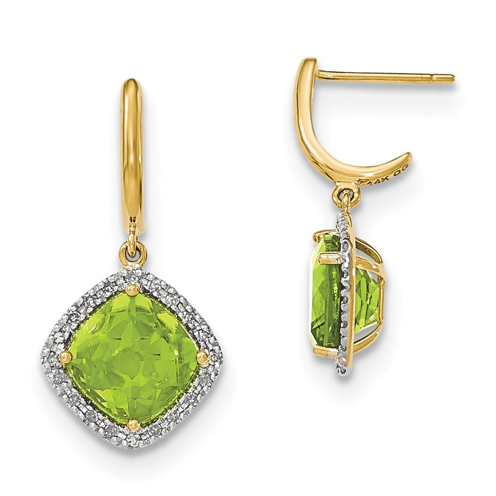 14k Yellow Gold Peridot w/Real Diamond Halo Post Dangle Earrings XE2839PE/AA