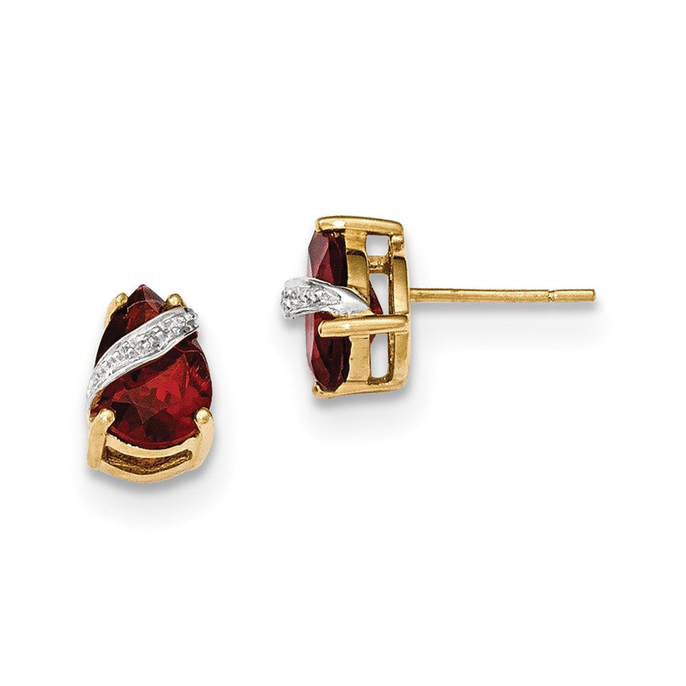 14k Yellow Gold Garnet and Real Diamond Post Earrings XE2846GA/A