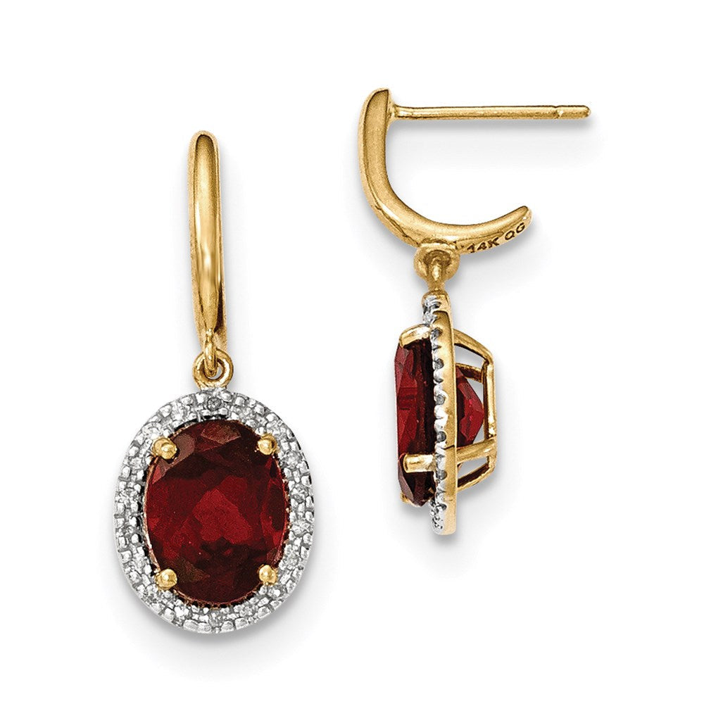 14k Yellow Gold Garnet w/Real Diamond Halo Post Dangle Earrings XE2848GA/AA