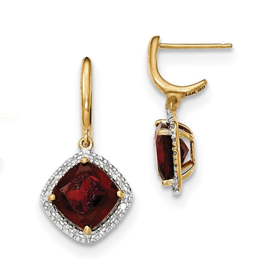 14k Yellow Gold Garnet w/Real Diamond Halo Post Dangle Earrings XE2851GA/AA