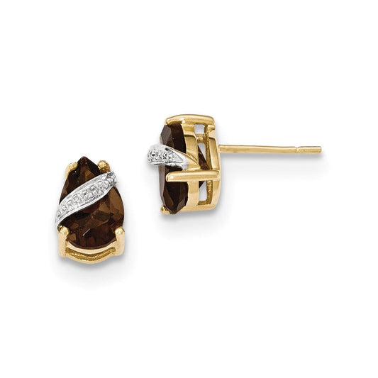 14k Smok Yellow Gold Quartz and Real Diamond Post Earrings XE2854SQ/A