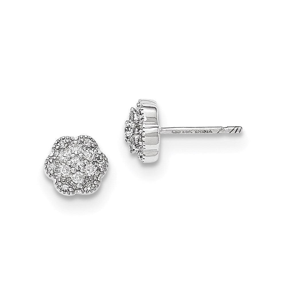 14K White Gold Real Diamond Flower Post Earrings XE2861AA