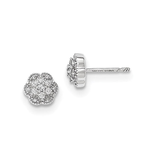 14K White Gold Real Diamond Flower Post Earrings XE2861AA