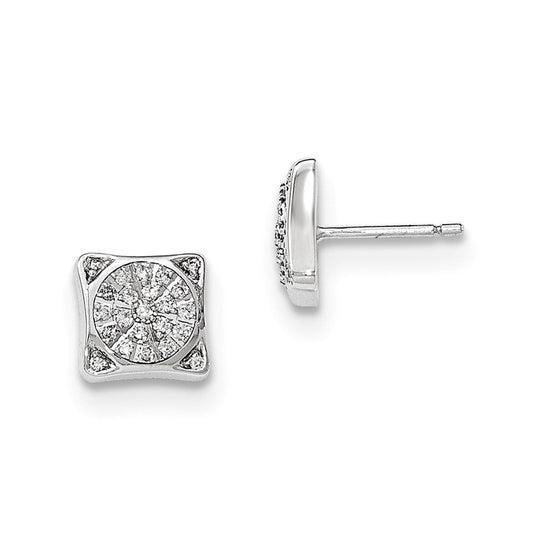 14k White Gold Real Diamond Rectangle Post Earrings XE2867AA