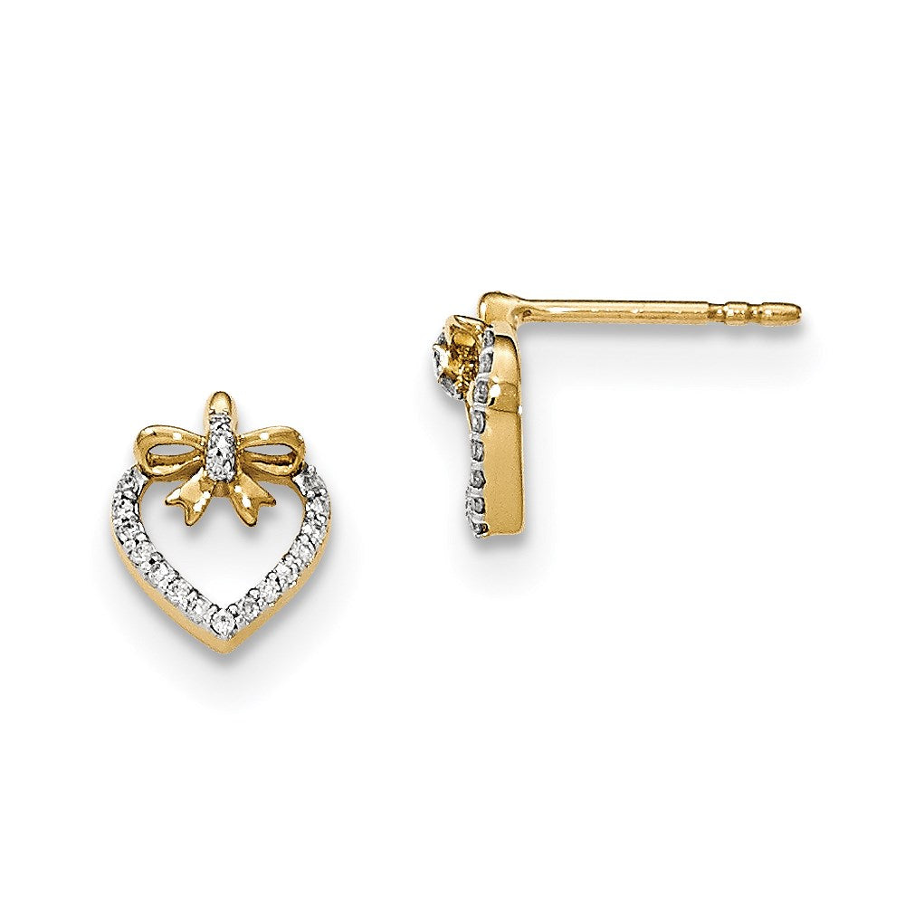 14k Yellow Gold Polished Real Diamond Heart w/bow Post Earrings XE2868AA