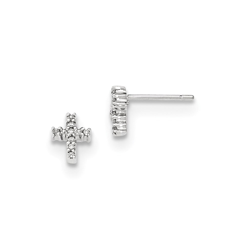 14K White Gold Polished Real Diamond Cross Post Earrings XE2870A