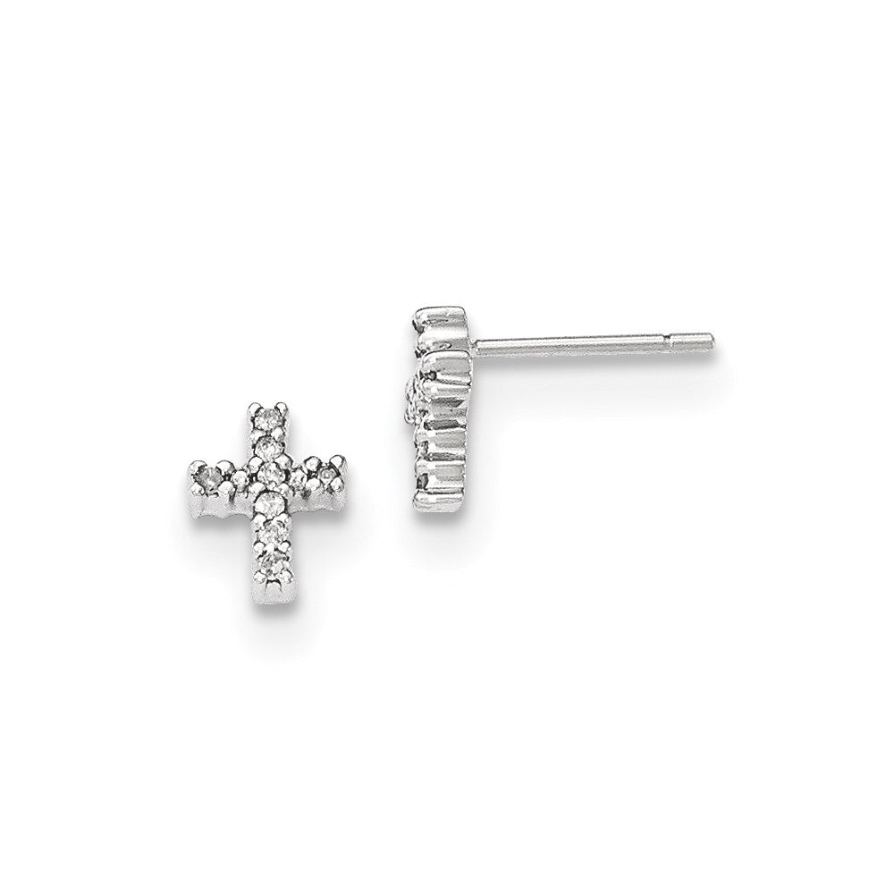 14K White Gold Polished Real Diamond Cross Post Earrings XE2872A