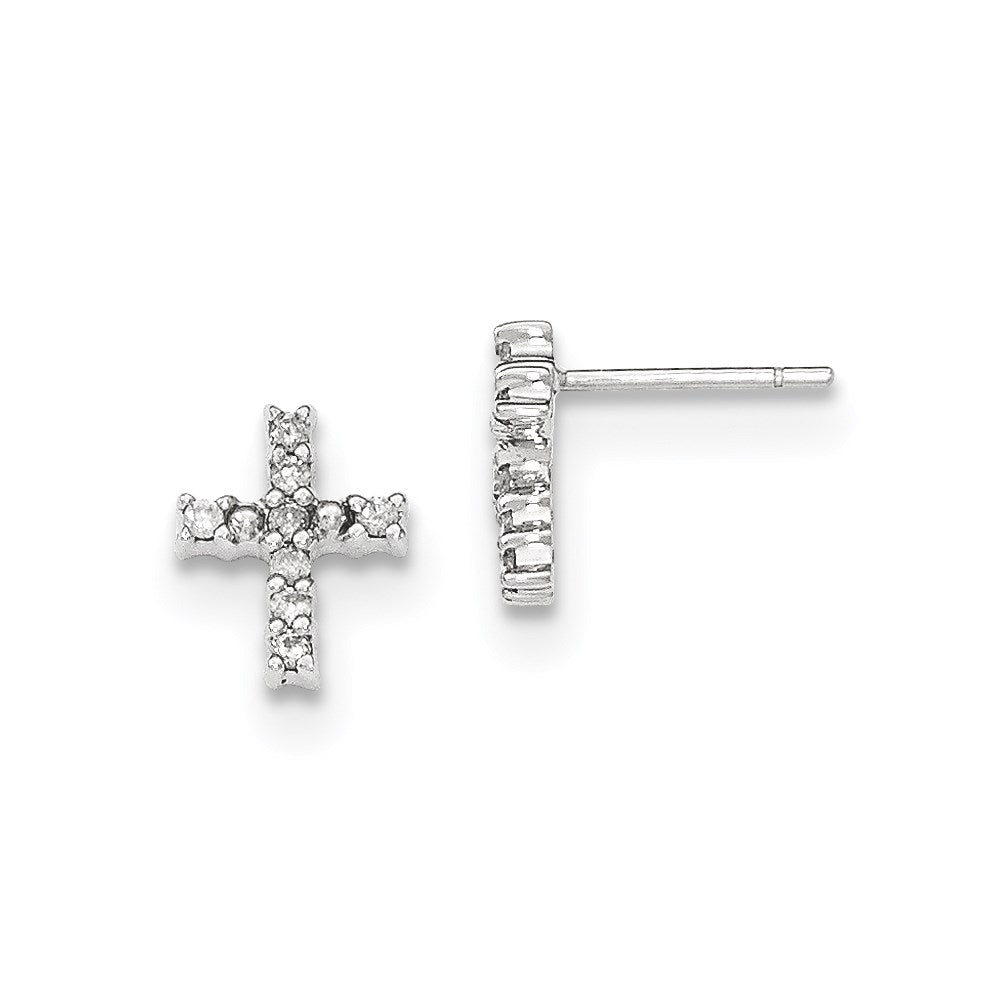 14K White Gold Polished Real Diamond Cross Post Earrings XE2874A