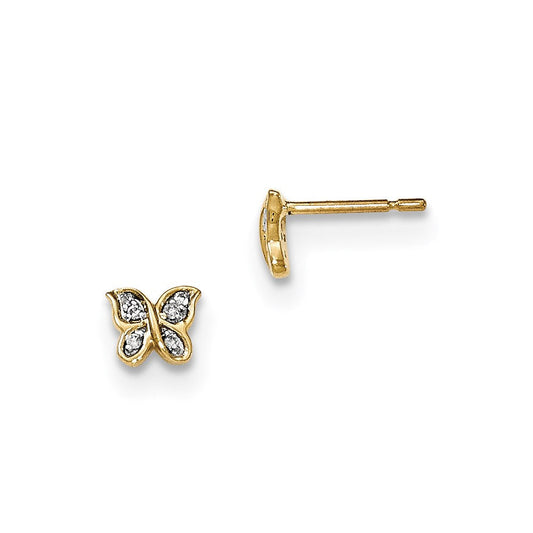 14k Yellow Gold Real Diamond Pav‚ Post Butterfly Earrings XE2881AA