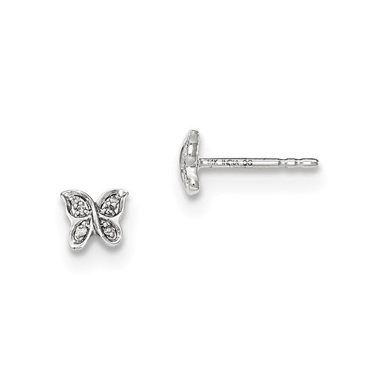 14K White Gold Real Diamond Butterfly Post Earrings XE2882AA