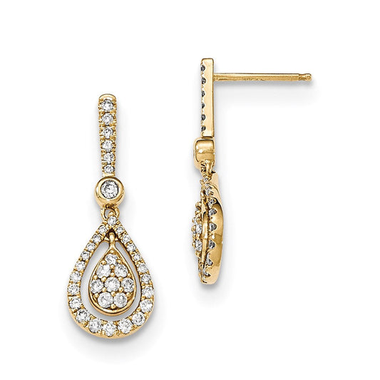 14k Yellow Gold Real Diamond Fancy Teardrop Dangle Post Earrings XE2893AA