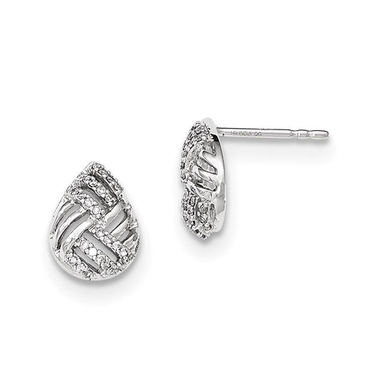 14K White Gold Polished Real Diamond Teardrop Domed Post Earrings XE2895AA