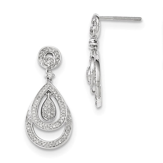 14K White Gold Real Diamond Teardrop Post Dangle Earrings XE2903AA