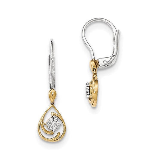 14k Yellow Gold Two-tone Real Diamond Teardrop Dangle Leverback Earrings XE2904AA