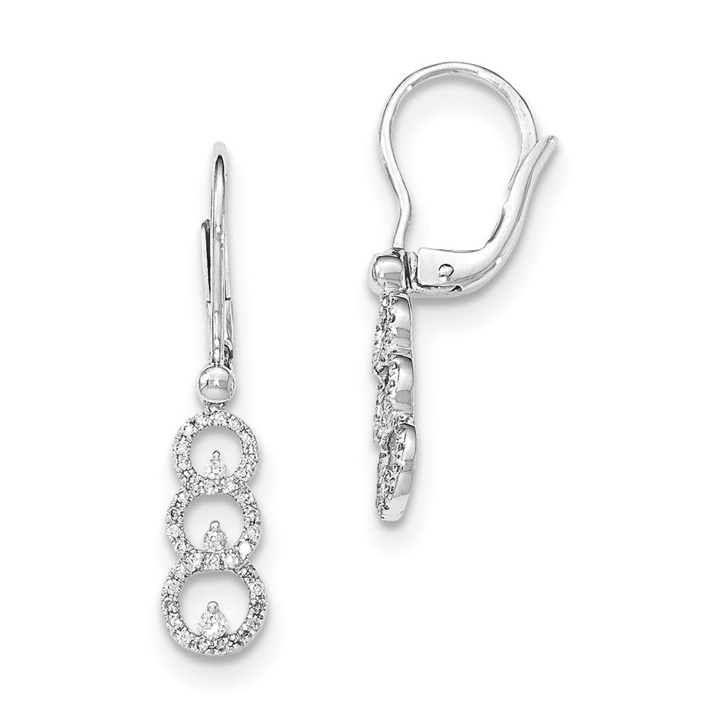 14K White Gold Polished Real Diamond 3 Circle Leverback Earrings XE2908AA