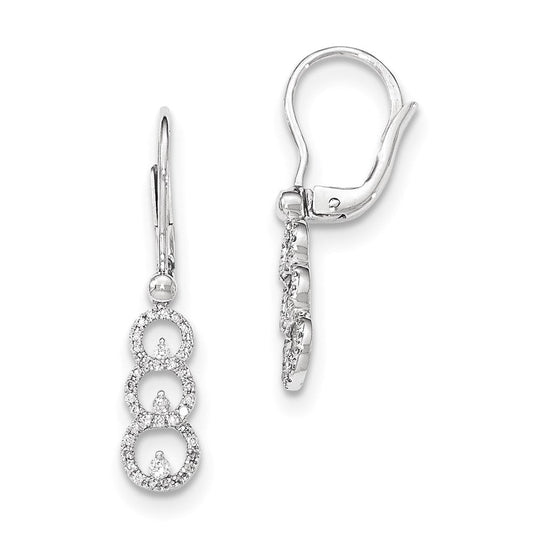14K White Gold Polished Real Diamond 3 Circle Leverback Earrings XE2908AA