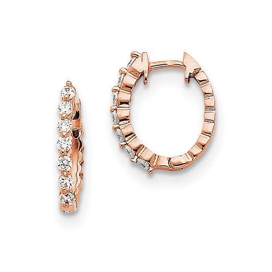 14k Rose Gold AA Real Diamond Hinged Hoop Earrings XE2912AA