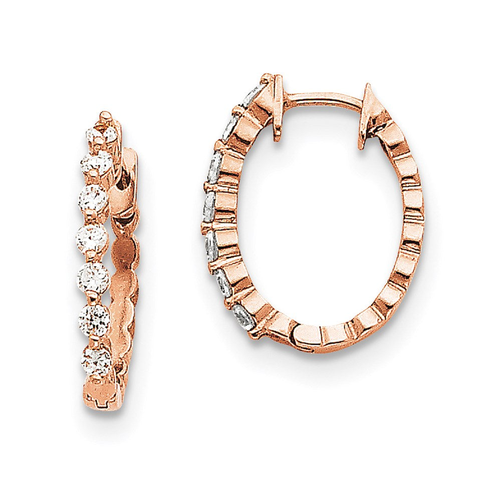 14k Rose Gold AA Real Diamond Hinged Hoop Earrings XE2913AA
