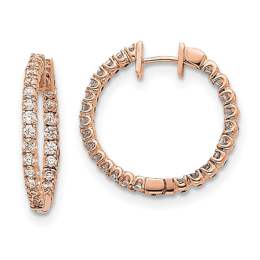 14k Rose Gold AA Real Diamond Hinged Hoop Earrings XE2915AA