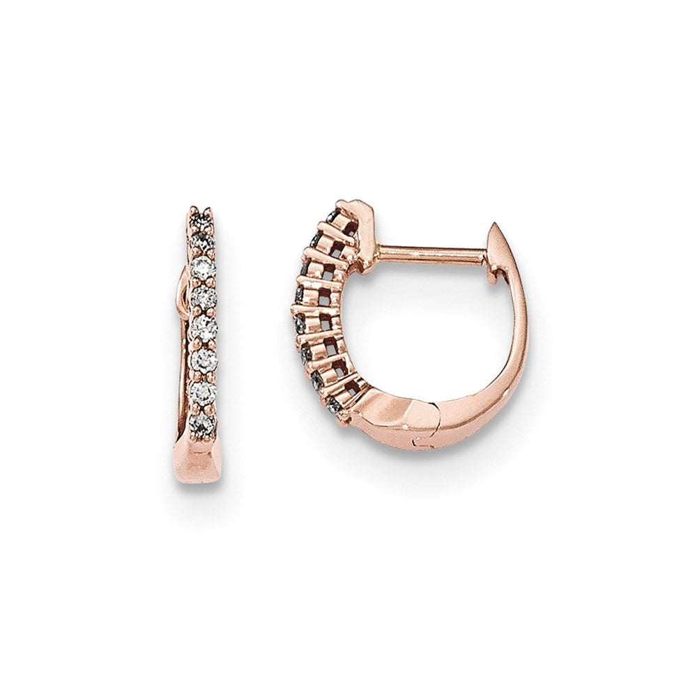 14K Rose Gold Polished Real Diamond Hinged Hoop Earrings XE2919AA