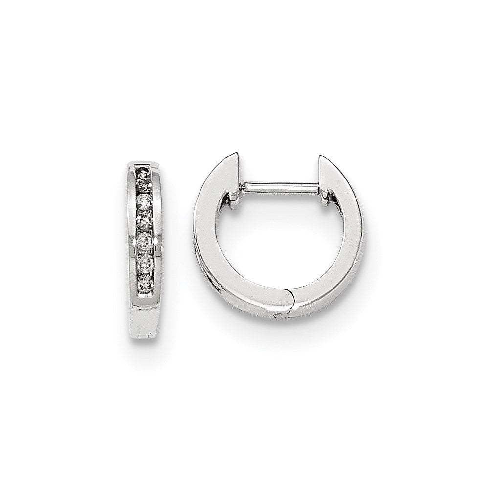 14K White Gold Polished Real Diamond Hinged Hoop Earrings XE2921AA