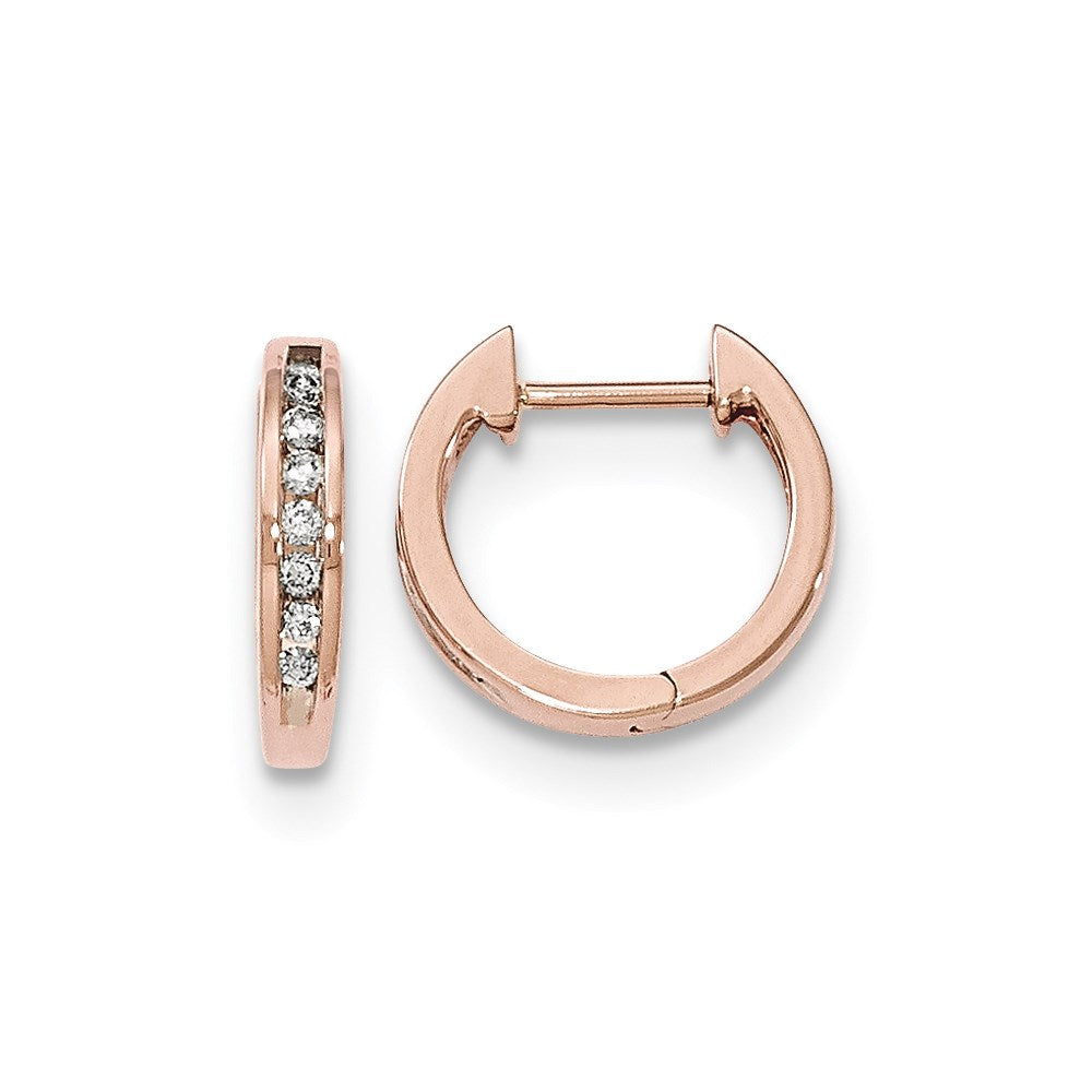 14K Rose Gold Polished Real Diamond Hinged Hoop Earrings XE2922AA