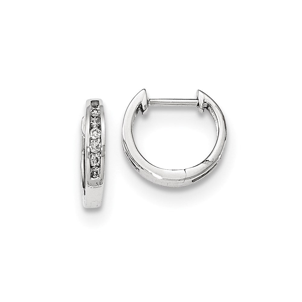 14K White Gold Polished Real Diamond Hinged Hoop Earrings XE2924AA