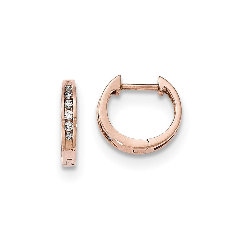 14K Rose Gold Polished Real Diamond Hinged Hoop Earrings XE2925AA