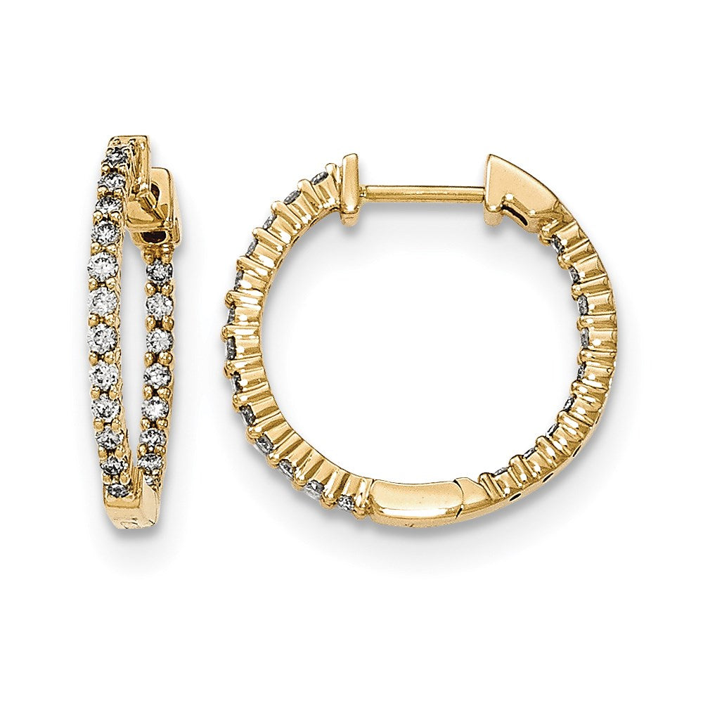 14k Yellow Gold Polished Real Diamond In and Out Hinged Hoop Earrings XE2930AA
