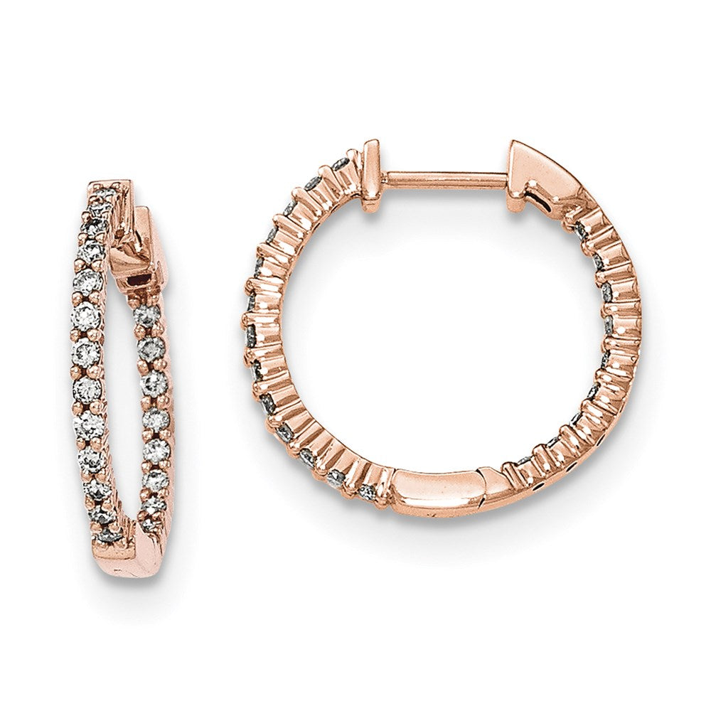14k Rose Gold Polished Real Diamond In and Out Hinged Hoop Earrings XE2932AA