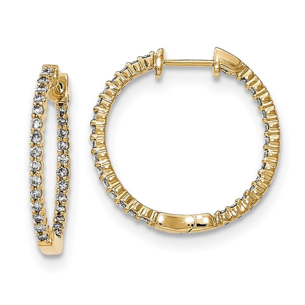 14k Yellow Gold Polished Real Diamond In and Out Hinged Hoop Earrings XE2933AA