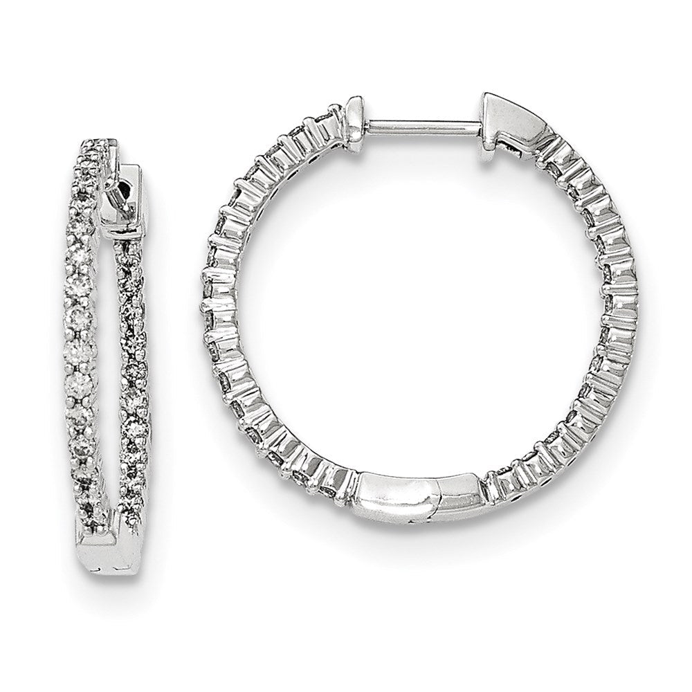 14K White Gold Polished Real Diamond In and Out Hinged Hoop Earrings XE2934AA