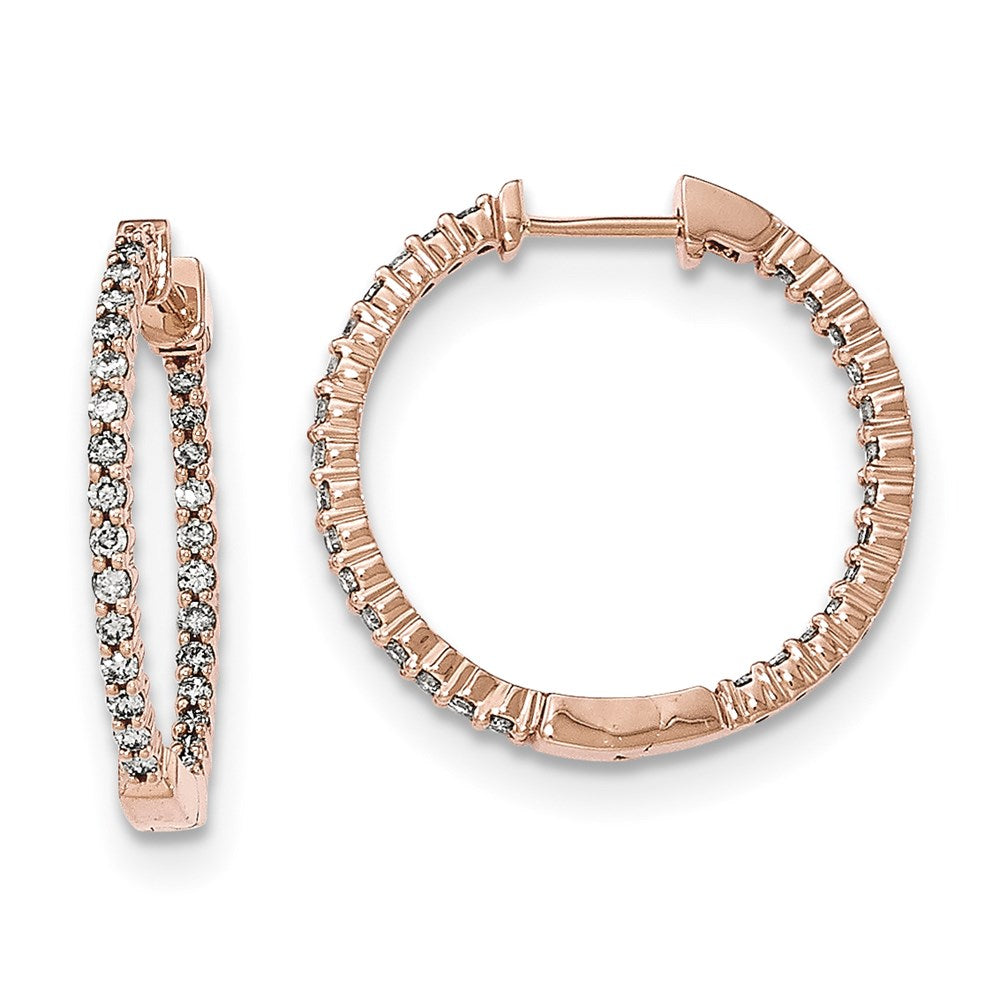 14K Rose Gold Polished Real Diamond In and Out Hinged Hoop Earrings XE2935AA