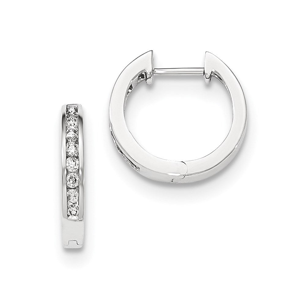 14K White Gold Polished Real Diamond Hinged Hoop Earrings XE2936AA
