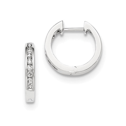 14K White Gold Polished Real Diamond Hinged Hoop Earrings XE2936AA