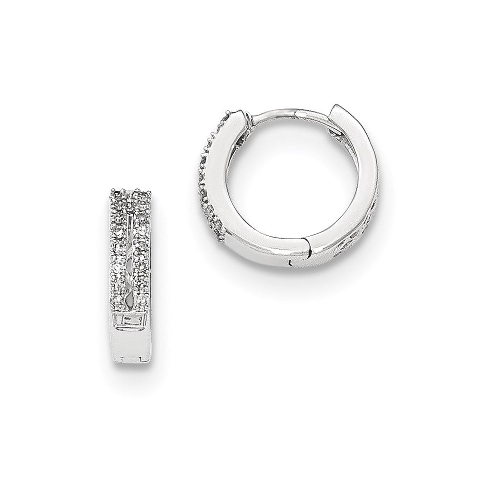 14k White Gold Real Diamond Hinged Round Hoop Earrings XE2938AA