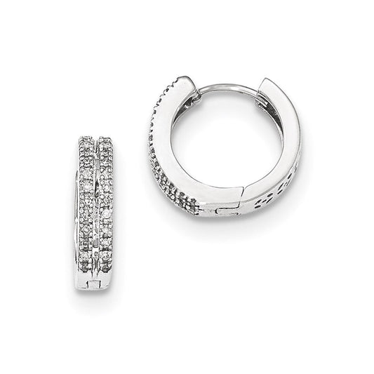 14k White Gold Real Diamond Hinged Round Hoop Earrings XE2939AA